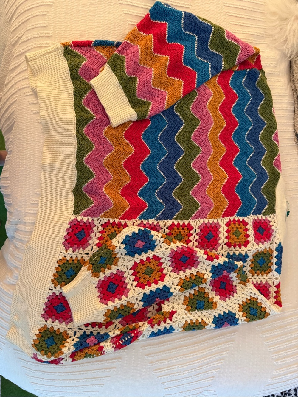 FARM Rio Multicolor Crochet & Zigzag Knit Cardigan with Cream Trim - Picture 2 of 5